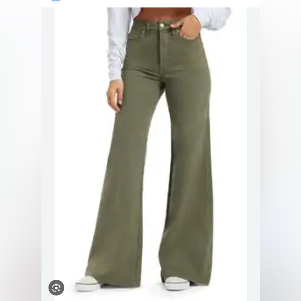 Good American Good Waist Palazzo Jeans in Fern Sz 29
